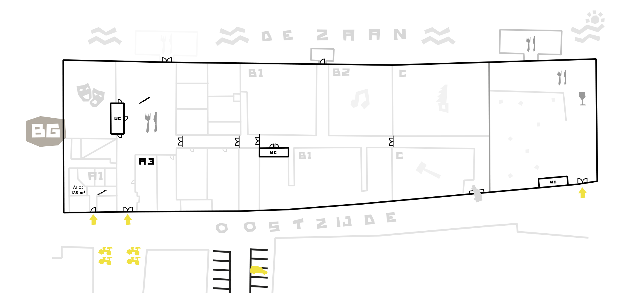 Plattegrond Broedplaats De Hellema — overzicht van alle hallen en ruimtes